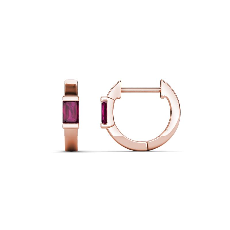 Nikki 0.80 ctw Emerald Shape Rhodolite Garnet (5.00 x 3.00 mm) Women Huggie Earrings 