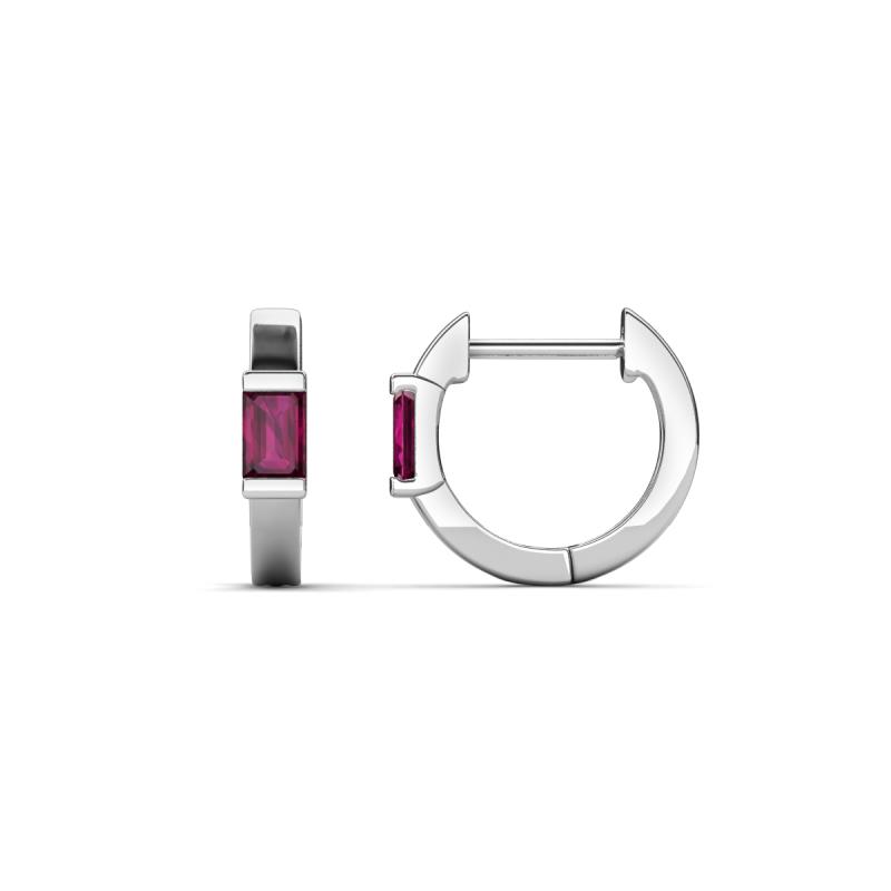 Nikki 0.80 ctw Emerald Shape Rhodolite Garnet (5.00 x 3.00 mm) Women Huggie Earrings 