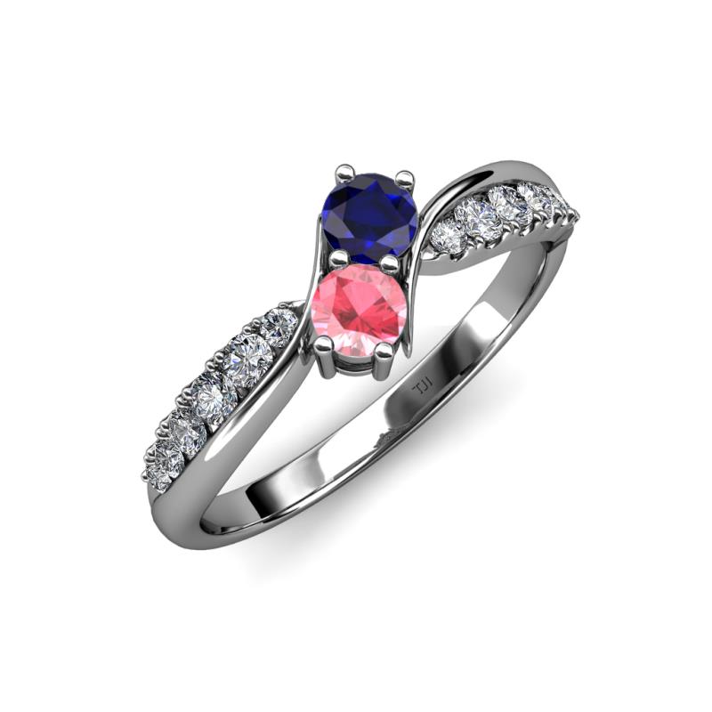 Nicia Blue Sapphire and Pink Tourmaline with Side Diamonds Bypass Ring 