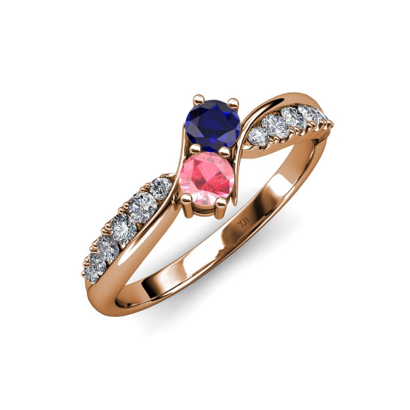Nicia Blue Sapphire and Pink Tourmaline with Side Diamonds Bypass Ring 