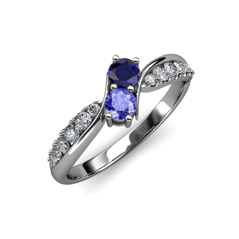 Nicia Blue Sapphire and Tanzanite with Side Diamonds Bypass Ring 