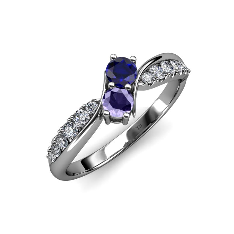 Nicia Blue Sapphire and Iolite with Side Diamonds Bypass Ring 
