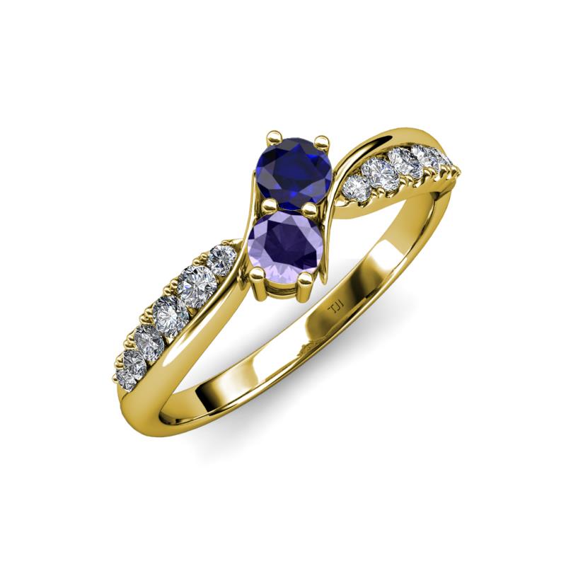 Nicia Blue Sapphire and Iolite with Side Diamonds Bypass Ring 
