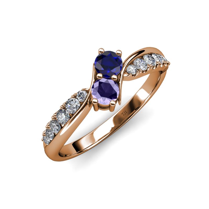 Nicia Blue Sapphire and Iolite with Side Diamonds Bypass Ring 