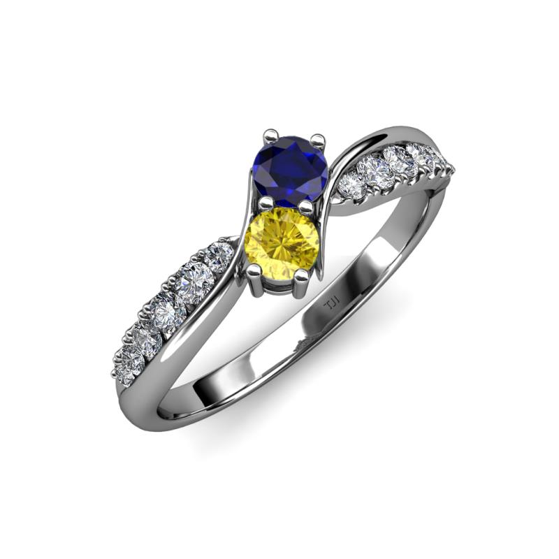 Nicia Blue and Yellow Sapphire with Side Diamonds Bypass Ring 