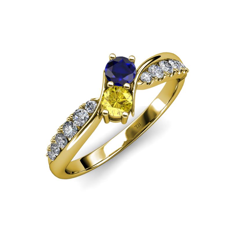 Nicia Blue and Yellow Sapphire with Side Diamonds Bypass Ring 