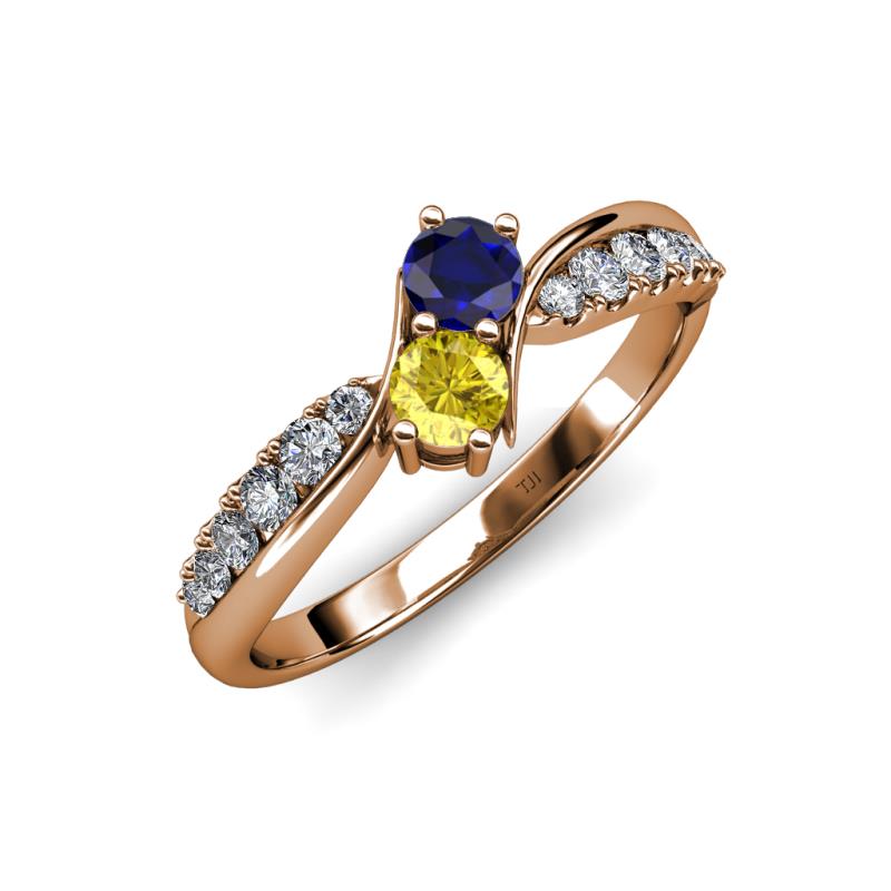 Nicia Blue and Yellow Sapphire with Side Diamonds Bypass Ring 