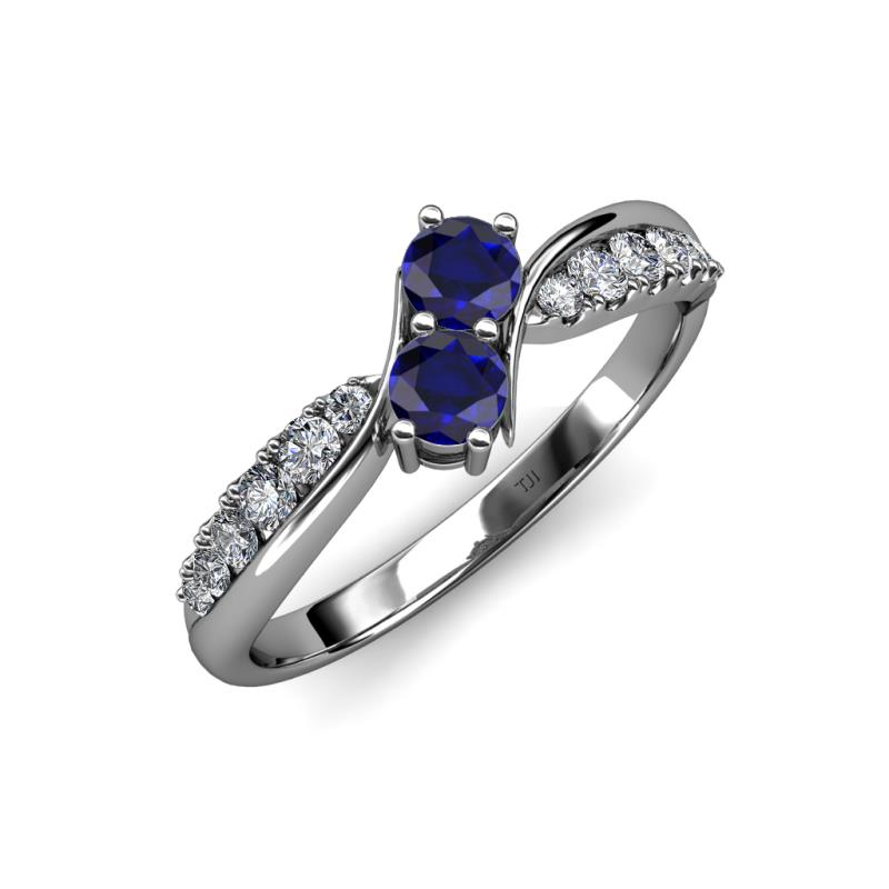 Nicia Blue Sapphire with Side Diamonds Bypass Ring 
