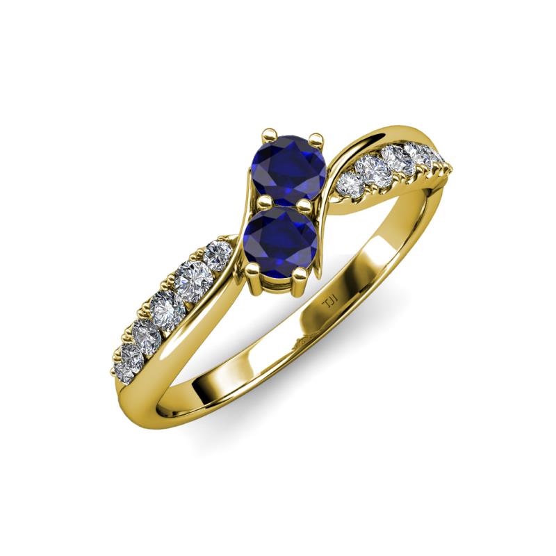Nicia Blue Sapphire with Side Diamonds Bypass Ring 
