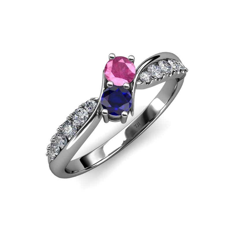 Nicia Pink and Blue Sapphire with Side Diamonds Bypass Ring 