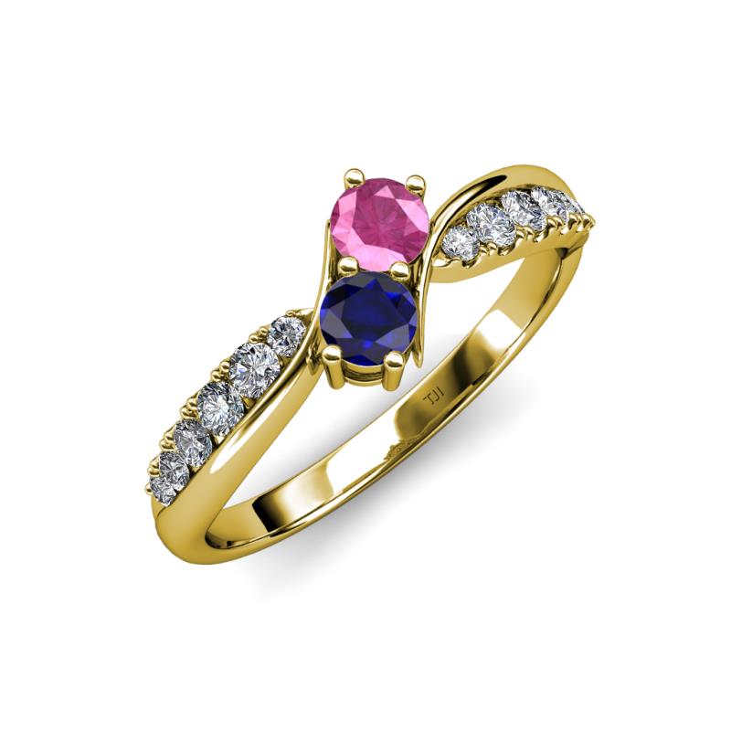 Nicia Pink and Blue Sapphire with Side Diamonds Bypass Ring 