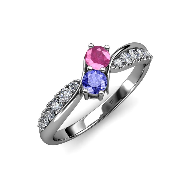 Nicia Pink Sapphire and Tanzanite with Side Diamonds Bypass Ring 