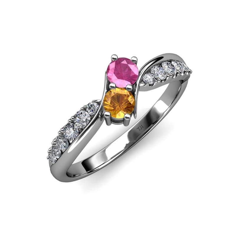 Nicia Pink Sapphire and Citrine with Side Diamonds Bypass Ring 