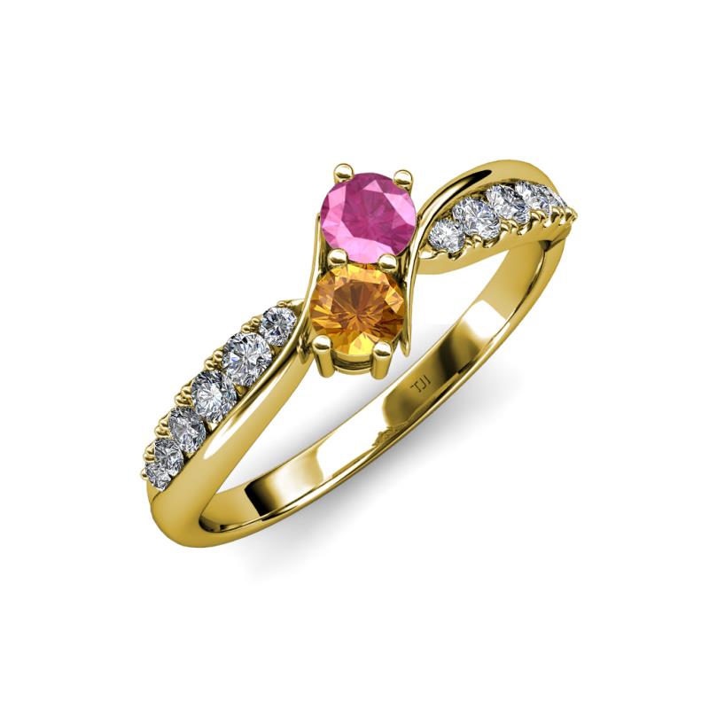 Nicia Pink Sapphire and Citrine with Side Diamonds Bypass Ring 
