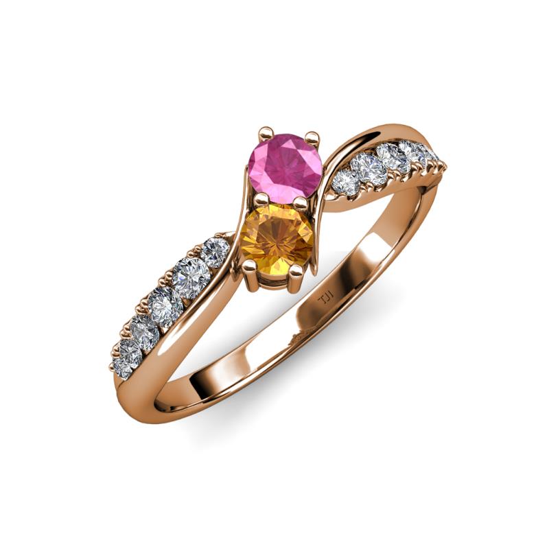 Nicia Pink Sapphire and Citrine with Side Diamonds Bypass Ring 