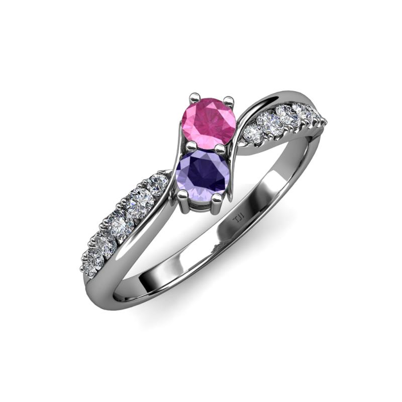 Nicia Pink Sapphire and Iolite with Side Diamonds Bypass Ring 