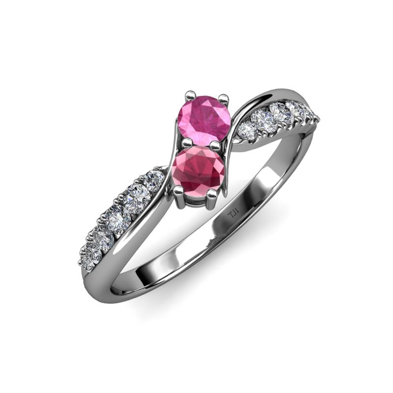Nicia Pink Sapphire and Rhodolite Garnet with Side Diamonds Bypass Ring 