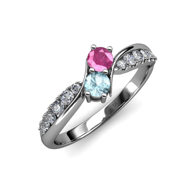 Nicia Pink Sapphire and Aquamarine with Side Diamonds Bypass Ring 