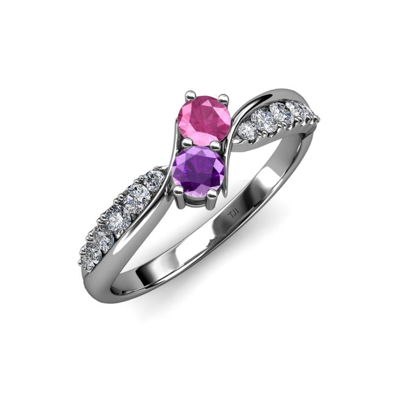 Nicia Pink Sapphire and Amethyst with Side Diamonds Bypass Ring 