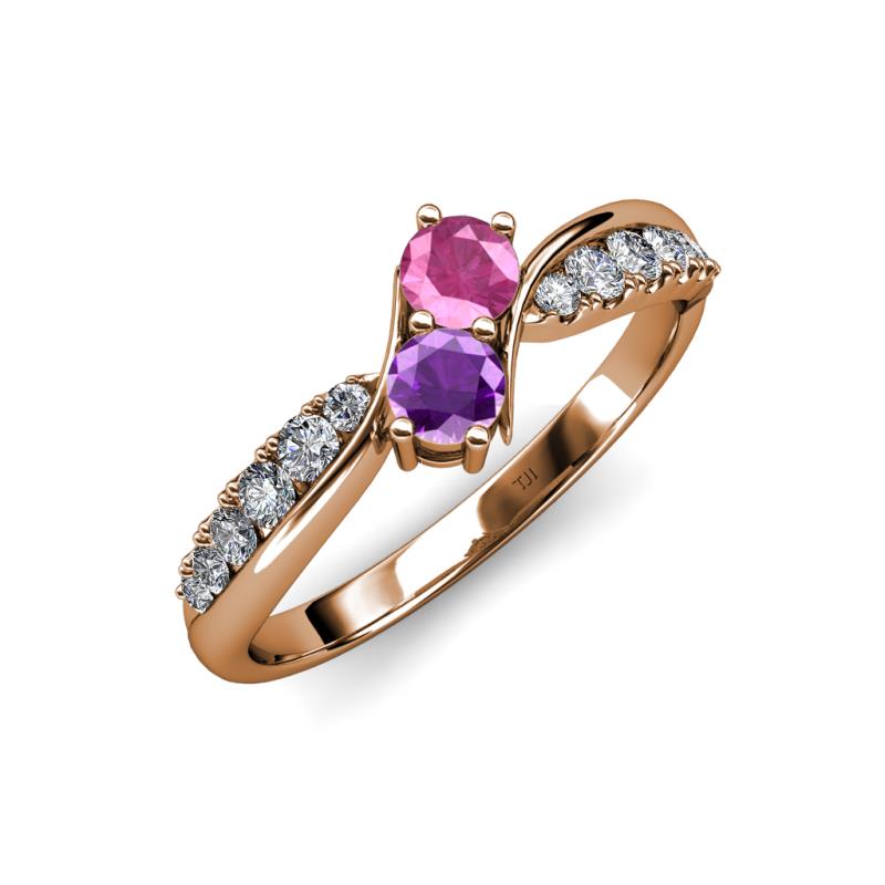 Nicia Pink Sapphire and Amethyst with Side Diamonds Bypass Ring 