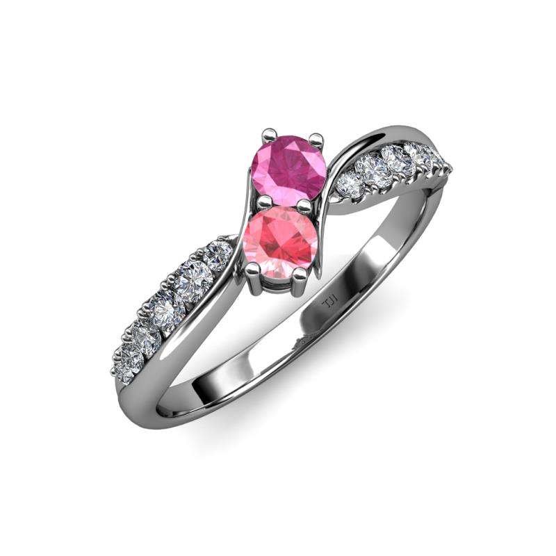 Nicia Pink Sapphire and Pink Tourmaline with Side Diamonds Bypass Ring 