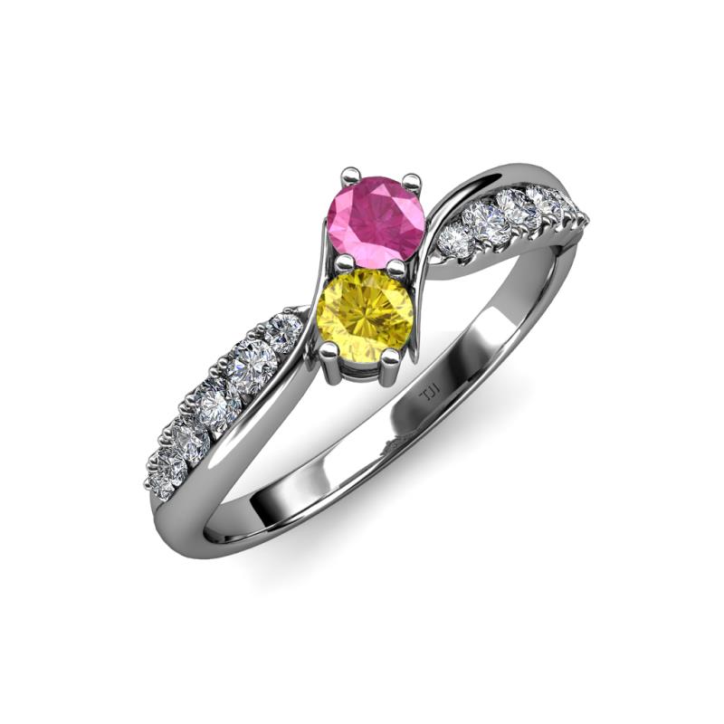 Nicia Pink and Yellow Sapphire with Side Diamonds Bypass Ring 