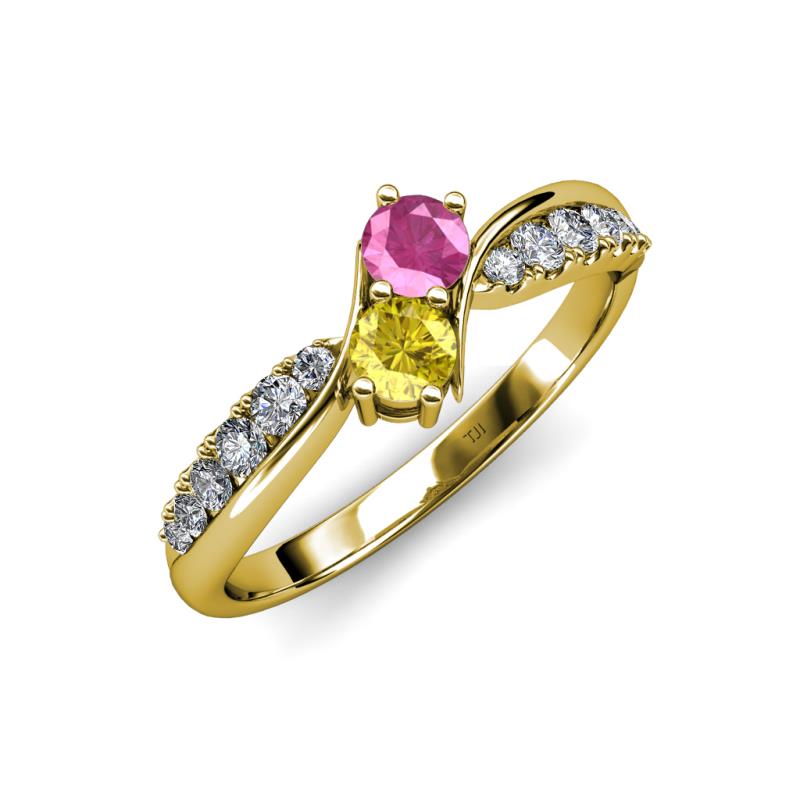 Nicia Pink and Yellow Sapphire with Side Diamonds Bypass Ring 