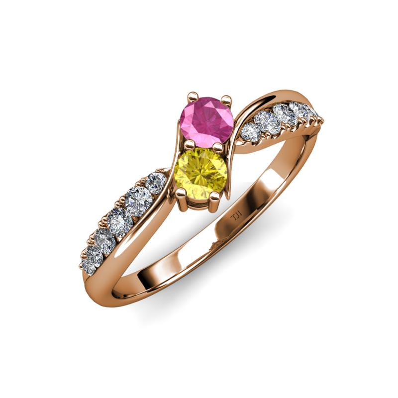 Nicia Pink and Yellow Sapphire with Side Diamonds Bypass Ring 