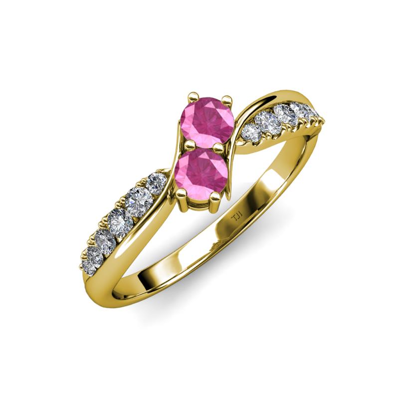 Nicia Pink Sapphire with Side Diamonds Bypass Ring 