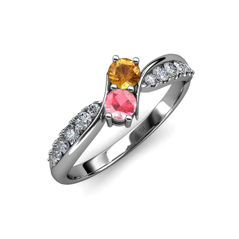 Nicia Citrine and Pink Tourmaline with Side Diamonds Bypass Ring 