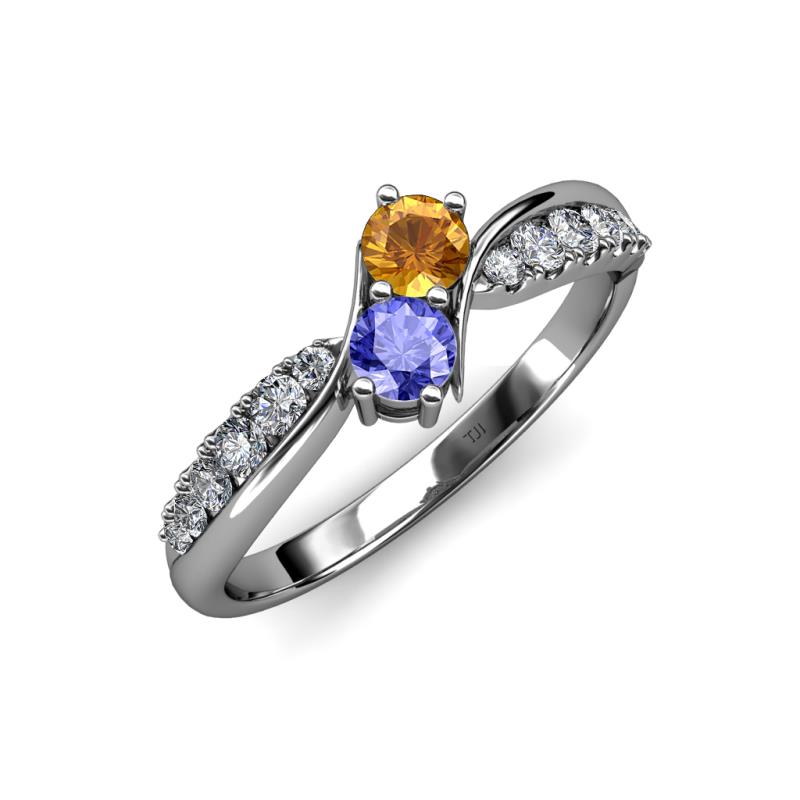 Nicia Citrine and Tanzanite with Side Diamonds Bypass Ring 