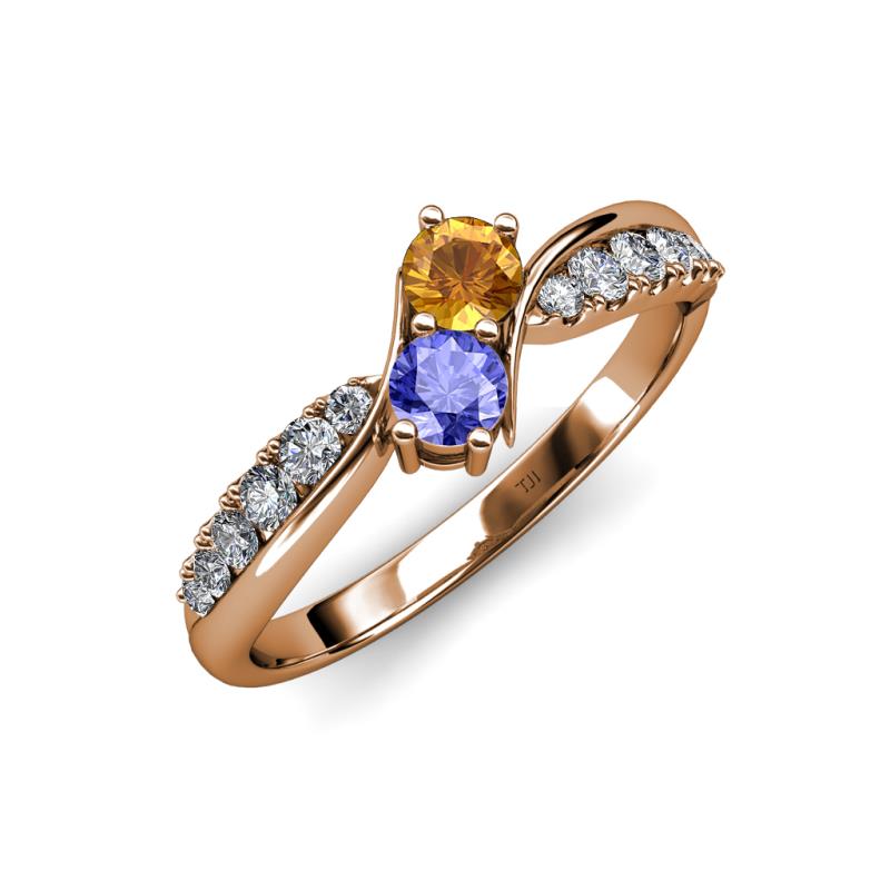 Nicia Citrine and Tanzanite with Side Diamonds Bypass Ring 