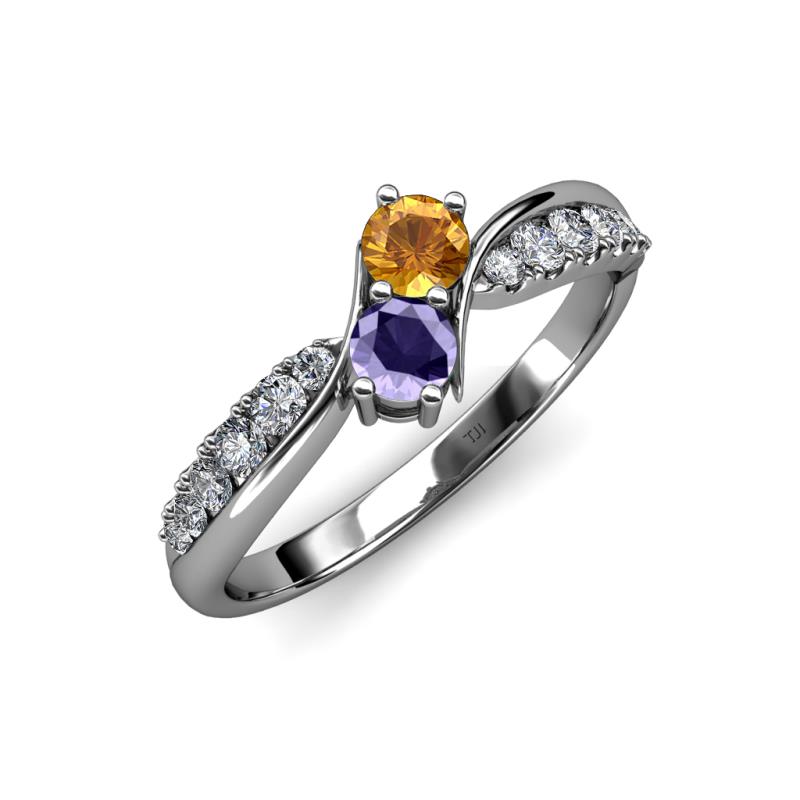 Nicia Citrine and Iolite with Side Diamonds Bypass Ring 
