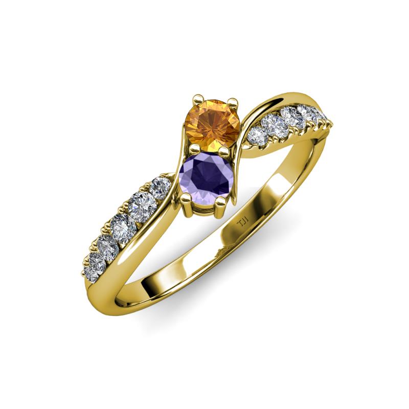 Nicia Citrine and Iolite with Side Diamonds Bypass Ring 