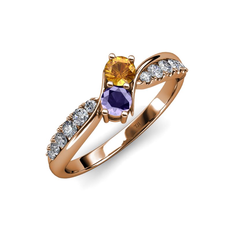 Nicia Citrine and Iolite with Side Diamonds Bypass Ring 