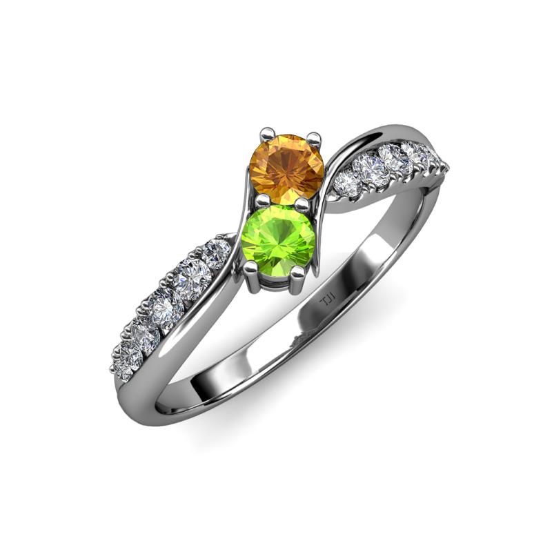 Nicia Citrine and Peridot with Side Diamonds Bypass Ring 