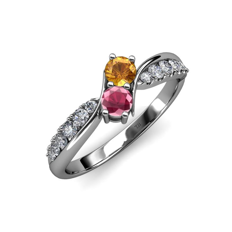 Nicia Citrine and Rhodolite Garnet with Side Diamonds Bypass Ring 