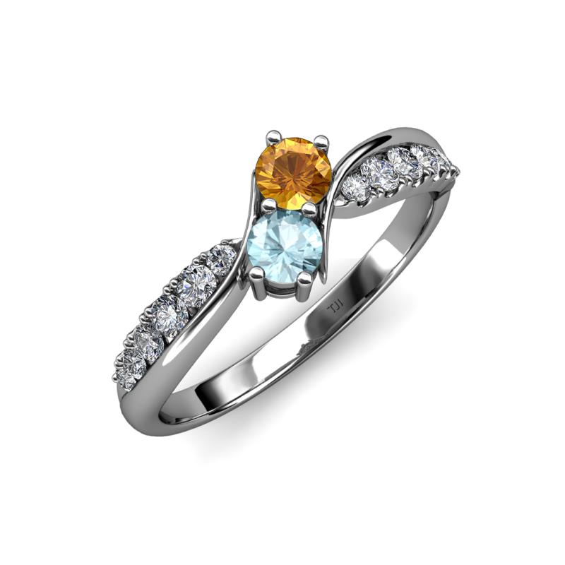 Nicia Citrine and Aquamarine with Side Diamonds Bypass Ring 