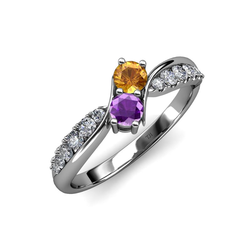 Nicia Citrine and Amethyst with Side Diamonds Bypass Ring 