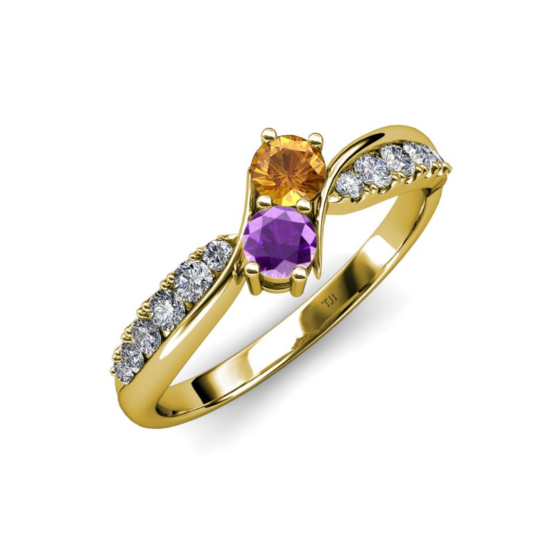 Nicia Citrine and Amethyst with Side Diamonds Bypass Ring 