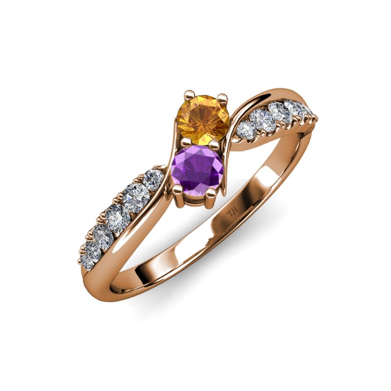Nicia Citrine and Amethyst with Side Diamonds Bypass Ring 