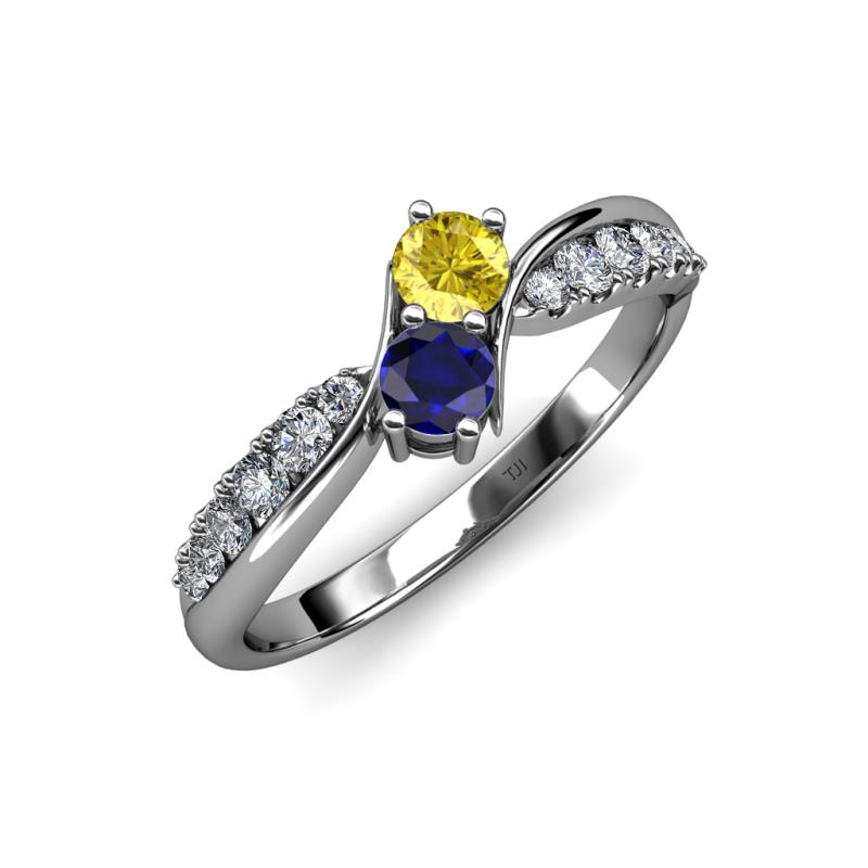 Nicia Yellow and Blue Sapphire with Side Diamonds Bypass Ring 