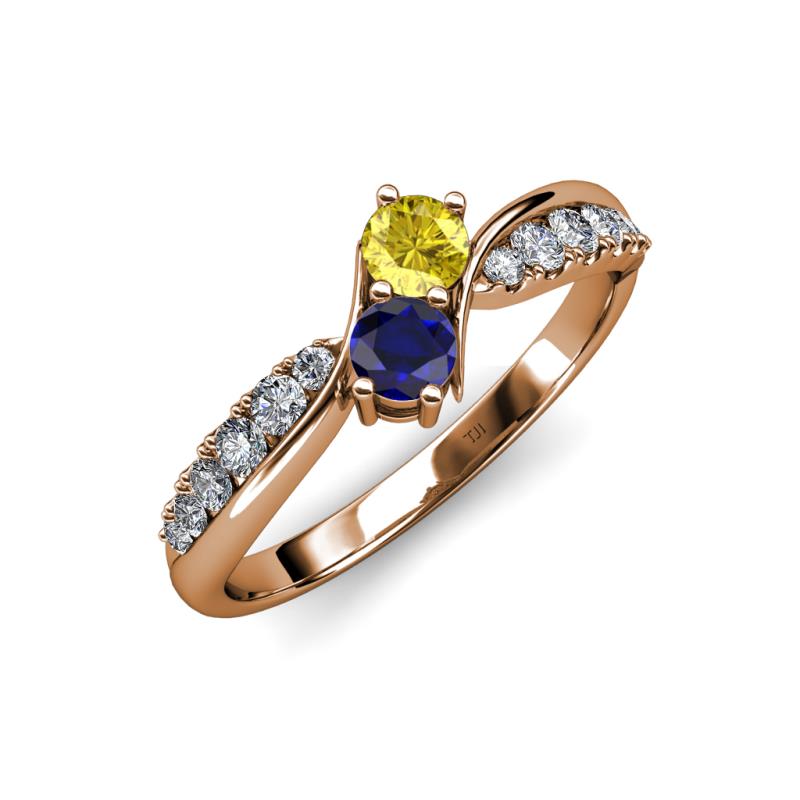 Nicia Yellow and Blue Sapphire with Side Diamonds Bypass Ring 