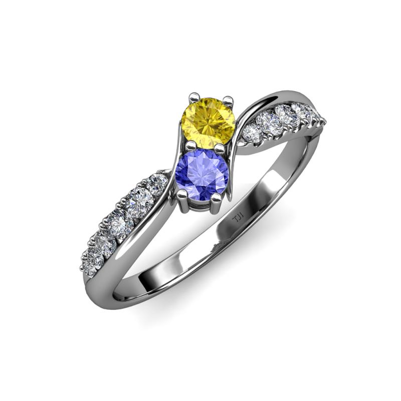 Nicia Yellow Sapphire and Tanzanite with Side Diamonds Bypass Ring 