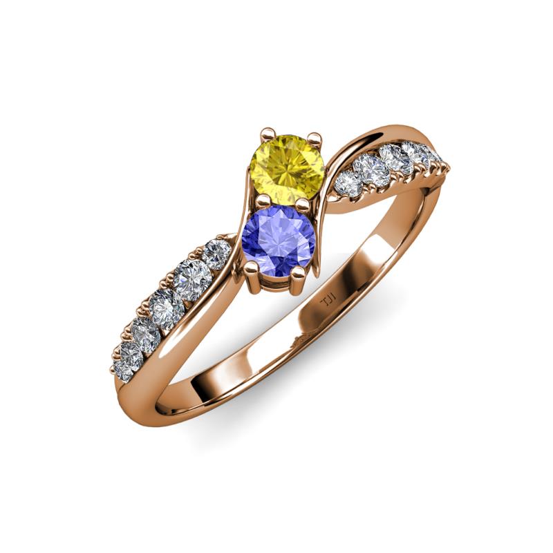 Nicia Yellow Sapphire and Tanzanite with Side Diamonds Bypass Ring 