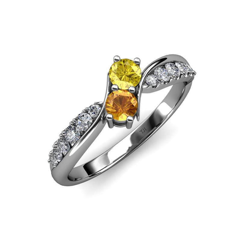 Nicia Yellow Sapphire and Citrine with Side Diamonds Bypass Ring 