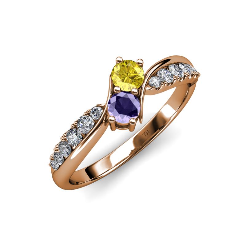 Nicia Yellow Sapphire and Iolite with Side Diamonds Bypass Ring 