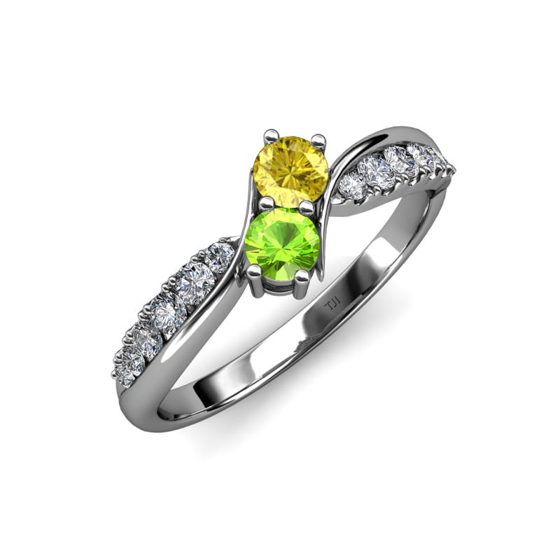 Nicia Yellow Sapphire and Peridot with Side Diamonds Bypass Ring 