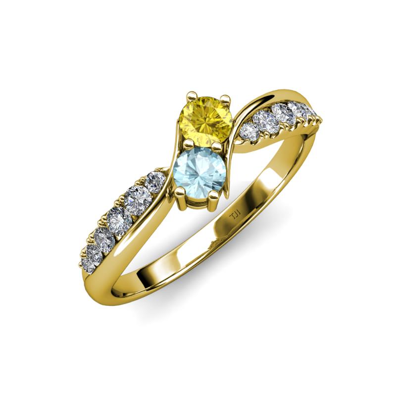 Nicia Yellow Sapphire and Aquamarine with Side Diamonds Bypass Ring 