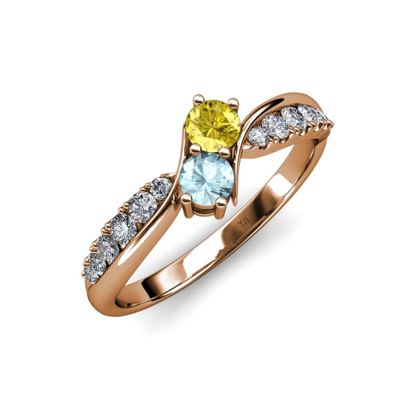 Nicia Yellow Sapphire and Aquamarine with Side Diamonds Bypass Ring 
